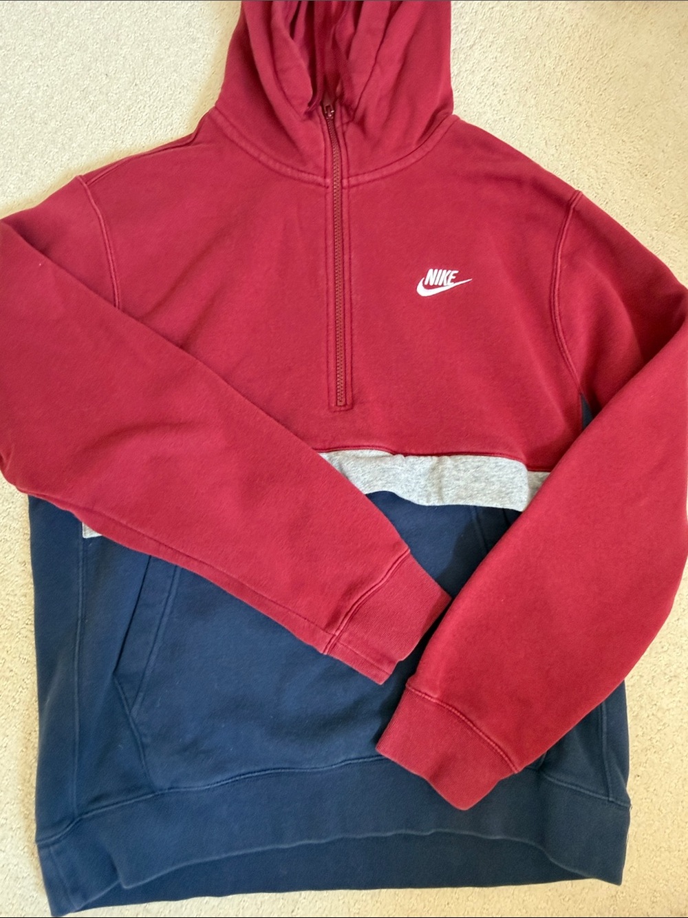Nike Men’s Maroon and Navy Half-Zip Hoodie